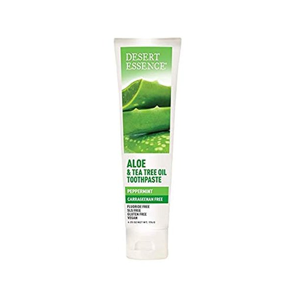 Desert Essence Aloe & Tea Tree Oil Toothpaste - Peppermint - Ideal For Sensitive Teeth & Gums - Complete Oral Care - Aloe - Tea Tree Oil - Baking Soda - Refreshes Breathe - Carrageenan Free
