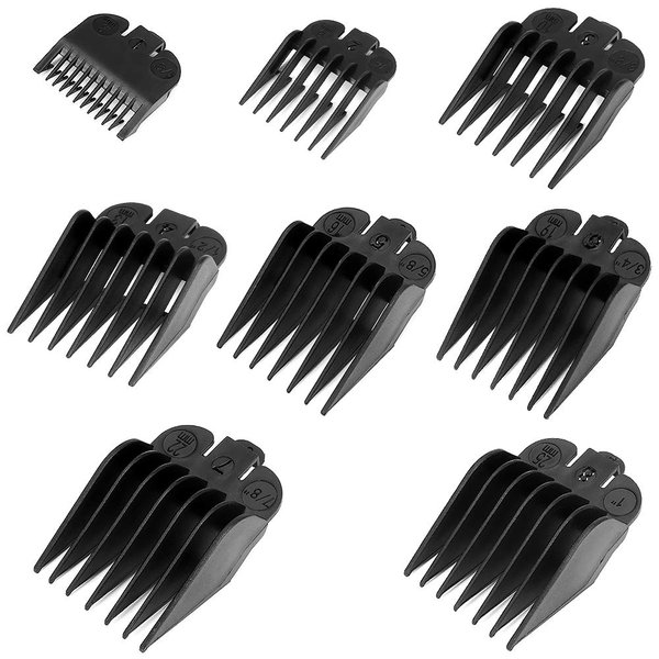 welltop Professional Hair Clipper Guide Combs, Clipper Guide Comb Set, 8 Sizes Coded Cutting Guides-1/8" to 1", Universal Replacement Hair Clipper Comb Attachments for Clippers Trimmers, Black