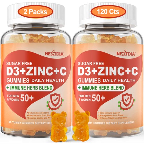Sugar Free 9 in 1 Immune Defense Support Gummies with Vitamin D3 5000IU, Vitamin C & Zinc, Elderberry, Echinacea, Astragalus, Mullein Leaf for Boost Immune System, Power Antioxidant & Energy, 2Packs