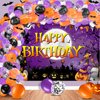 Halloween Birthday Balloons Arch Garland Kit Decorations,Orange Purple Black Halloween Happy Birthday Party Banner Backdrop Balloons Supplies Background Outdoor for Kids Women Men Birthday Decor