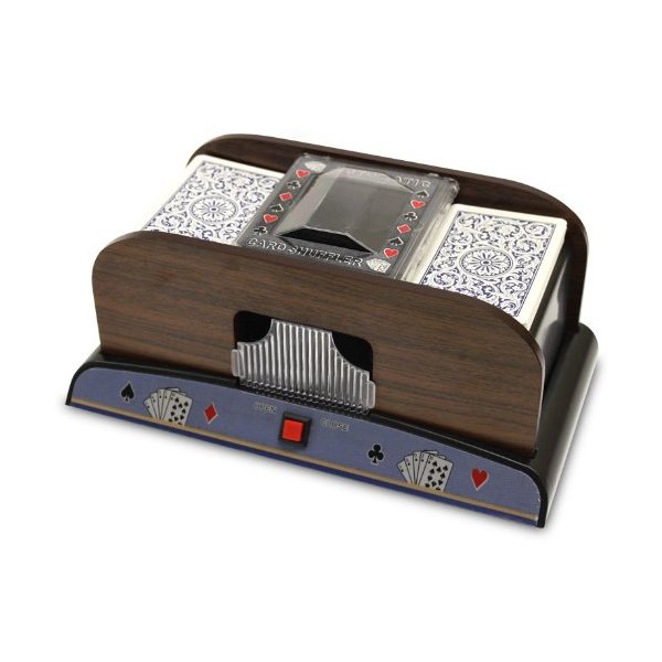 2 Deck Automatic Deck Shuffler - Deluxe Electric Wooden Playing Card Machine - Classic Casino Dealer Equipment & Tabletop Gaming Accessories - Bicycle, Magic the Gathering, Yugioh TCG