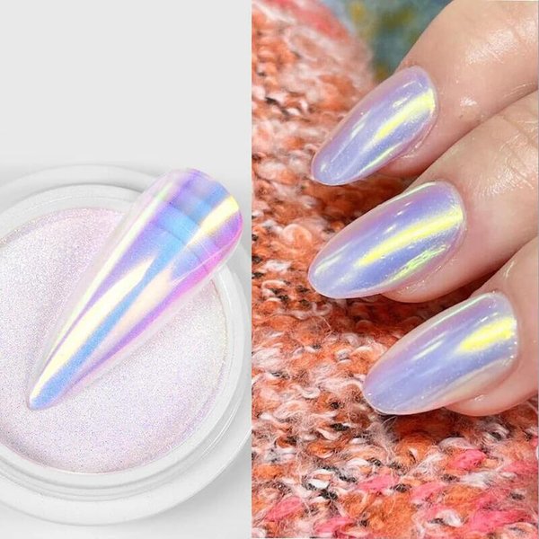 2Boxes Mirror Neon Aurora Nail Art Glitter Powders Mermaid Chrome Pigment Dust 0.3g Manicure DIY Nail Art Decoration Sponge Stick Dip Powder Nail Art Chrome Pigment (Aurora Powder)