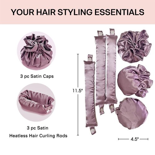 EwiutoijngiQanNew Satin Heatless Hair Curler,Hair Rollers for Heatless Curls with Hair Caps,Soft Heatless Curling Rod Headband for All Hair Types,No Heat Curling to Sleep in Overnight (light purple)