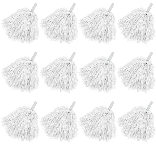 Faxco 12Pack Plastic Pom Poms Cheerleading Pom Poms Sports Dance Cheer Plastic Pom Pom for Rooters,Cheering Squard,Cheering Team (White)