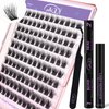 GAQQI Lash Clusters Kit, DIY Lash Extensions Kit 10-14mm Fluffy Cluster Lashes, Volume Eyelash Clusters with Lash Bond and Seal+Tweezer+Remover+120pcs Thin Band Individual Lashes (3D-GQ01-KIT)