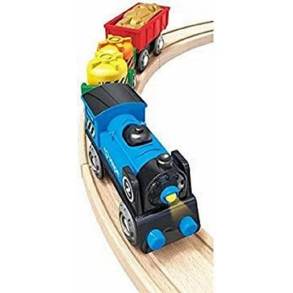 Hape Battery Powered Engine Set | Colorful Wooden Train Set, Battery Operated Locomotive With Working Lamp Multi-color, L: 11.4, W: 1.4, H: 2 inch