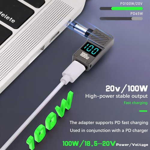 Danfetsoy USB C to DC 5.5mm x 2.1mm Power Charging Cord with Digital Display 100W, 90 Degree DC Male to USB C Female Adapter for Tablet, PC, IP Camera, Bluetooth Speaker, Webcam Routers-1pcs