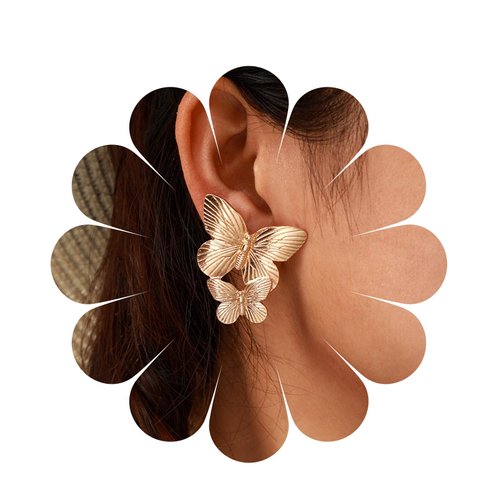 YienDoo Boho Big Butterfly Drop Earrings Vintage Gold Double Butterfly Dangle Earrings Statement Animal Butterfly Earrings Prom Butterfly Earrings Jewelry for Women and Girls