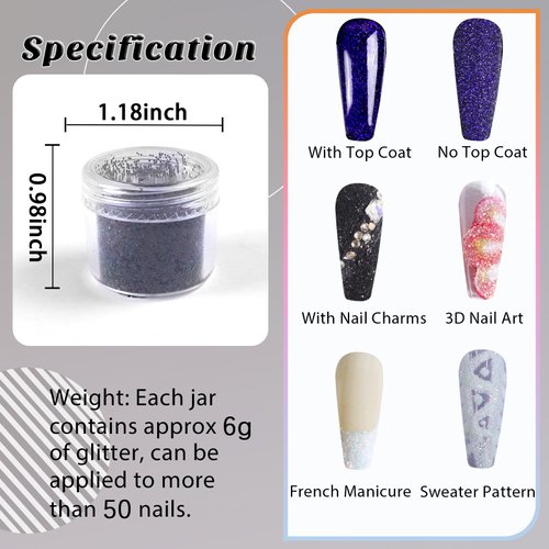 Laza 12 Colors Nail Glitter Powder Shining Sugar Effect Glitter Black White Dust Sand Powder Candy Coat Manicure Nail Art Decoration for Nail Art Tips Decoration DIY Crafts