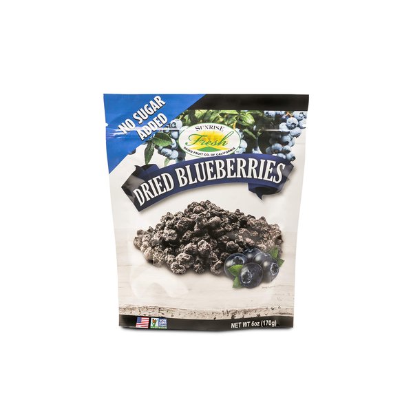 Sunrise Fresh Dried Blueberries, 6oz Bag - No Sugar Added, Dehydrated Fruit for Baking, Healthy Snack