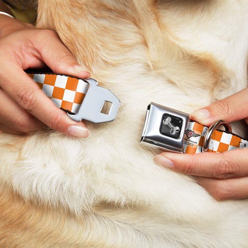 Buckle-Down Checker White/Tan Orange Dog Collar Bone, Small/9-15"