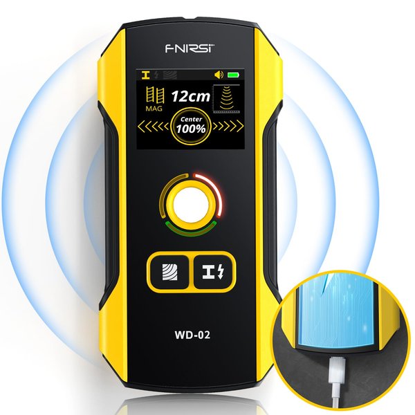 Stud Finder Wall Scanner - FNIRSI Upgraded WD-02 TFT Display Electronic Stud Detector with HPC Chip, Wall Scanner with Positioning Hole for Center and Edge of Wood AC Wire Metal Studs Joist Pipe