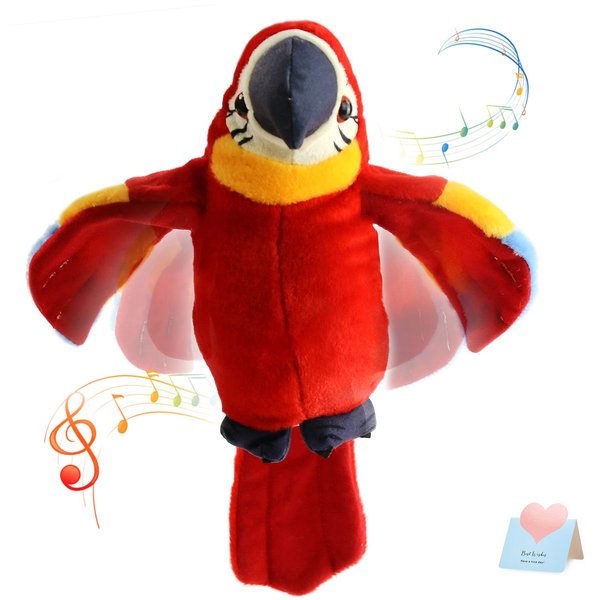 Houwsbaby 9'' Red Talking Parrot Plush Pal Repeat What You Say Recording Stuffed Animal Macaw Electronic Record Interactive Animated Bird Shake Wings Present Birthday Christmas for Kids Boys Girls