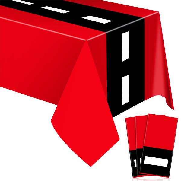 Irenare Car Birthday Party Supplies Racing Party Decorations Road Tablecloth Racetrack Table Runner Table Covers for Kids Boy Car Theme Birthday Party, 54 x 108 Inch (Red,3 Sheets)