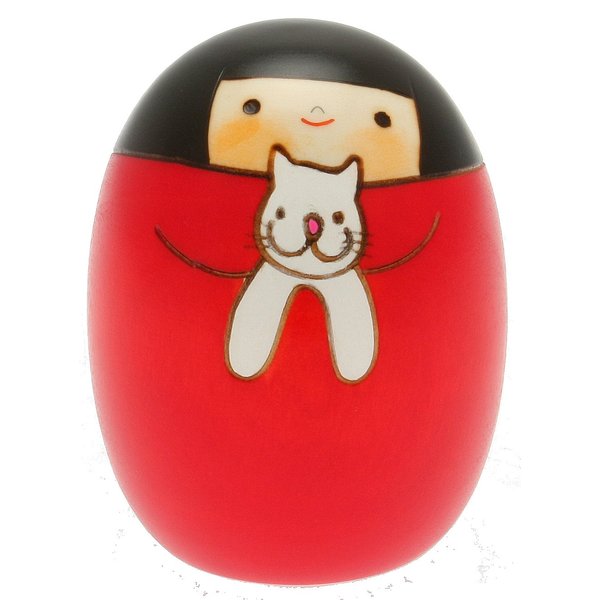 Usaburo Japanese Kokeshi Doll, Sally and Her Cat