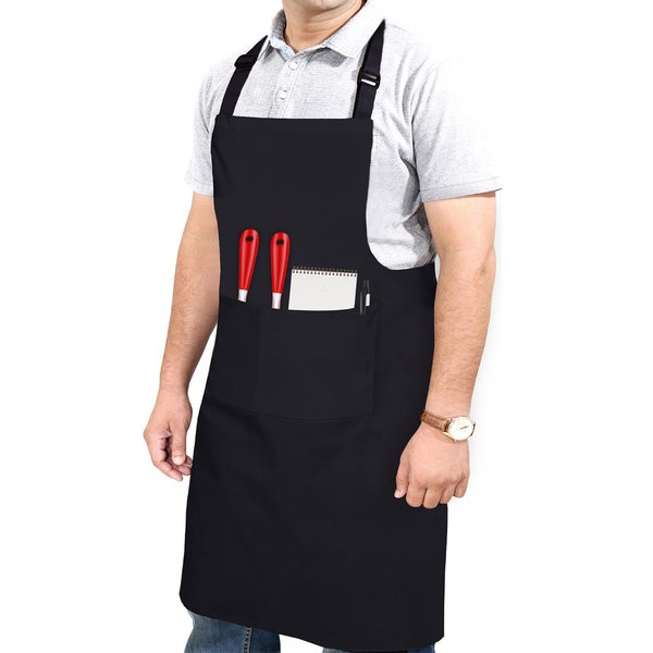 RUVANTI Work Aprons for Men/Women with Pockets - Adjustable up to XXL - Professional Grade Durability - Black Apron for Barber, Chef, BBQ, Kitchen, Cleaning - 1 Pack
