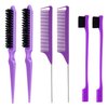 Hair Styling Comb Set 6 PCS, Teasing Hair Brush, Rat Tail Comb Edge Brush, Hair Tail Tools for Women Girls Kids Braiding Backcombing Styling (Purple)