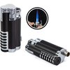 Prestige Import Group Cyclone Wind Resistant Triple Torch Cigar Lighter with Punch Cutter - Color: Chrome with Black