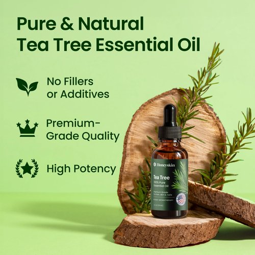Honeyskin 100% Pure and Natural Tea Tree Oil - Hair Growth Oil and Scalp treatment - Tea tree essential oil for Face, hair, and skin - Aromatherapy essential oil diffuser 1fl.oz (29ml)