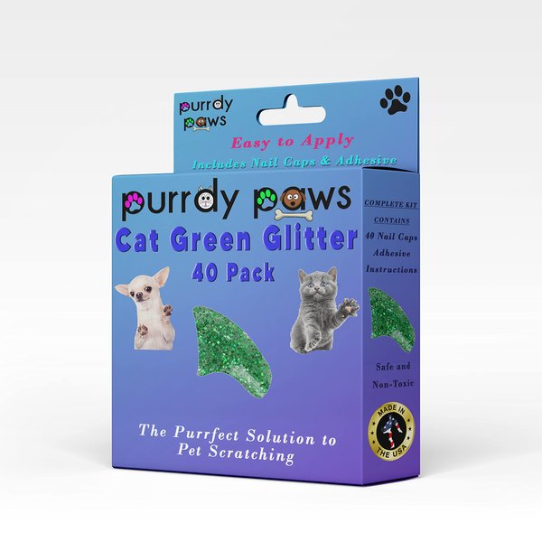 Purrdy Paws 40 Pack Soft Nail Caps for Cat Claws Green Glitter Small