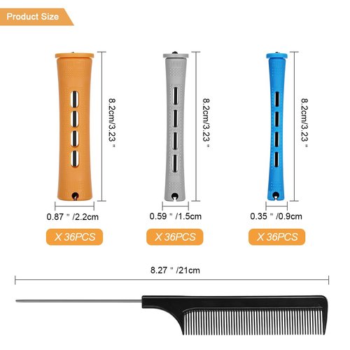 BELICOO 108 Pieces Hair Perm Rods Set, 3 Sizes Cold Wave Rods Hair Rollers Heatless Perming Rods Set with Pintail Comb or Long & Short Hair DIY Different Hairdressing Styling Tool