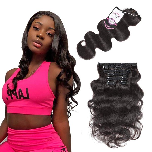 Wavy Clip in Hair Extensions Real Human Hair Urbeauty Hair Clip Ins for Black Women Human Hair Seamless Remy Body Wave Black Clip In Hair Extensions 7pcs/Set Triple Weft 12inch