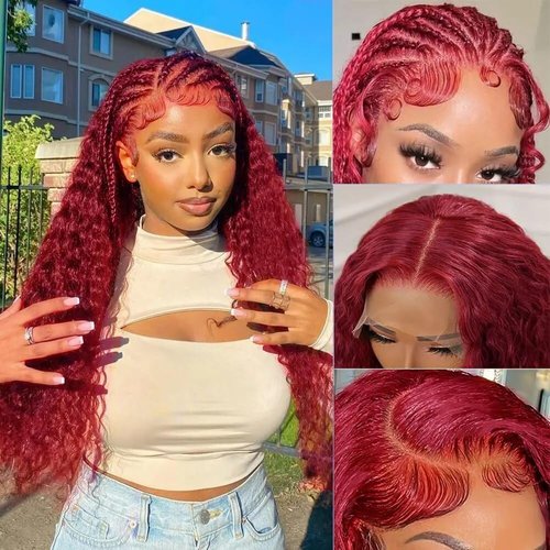 Burgundy Lace Front Wigs Human Hair Pre Pluck180% Density Glueless Wigs Human Hair Pre Plucked 13x4 99j Red Wigs Human Hair Curly Lace Front Wigs For Black Women (28 inch)