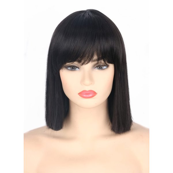 Topcosplay Women Wigs Black Short Bob Wig with Bangs Cleopatra wig Straight Hair Halloween Costume Party Wigs
