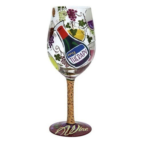 Designs by Lolita “My Therapy” Hand-painted Artisan Wine Glass, 15 oz.
