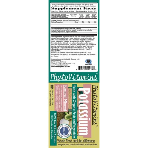 Organic Whole Food Potassium 120-Count Vegetarian Capsules by PhytoVitamins