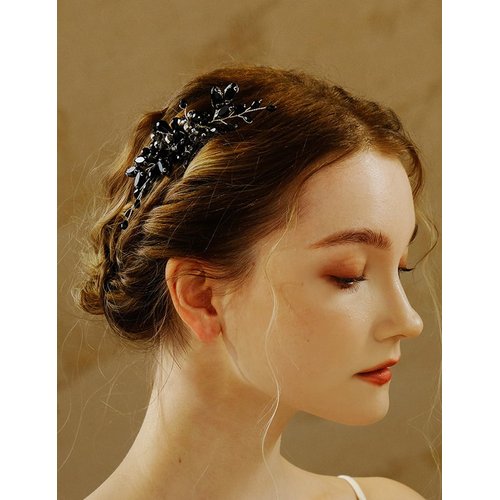 Teyglen Black Teardrop Hair Comb Bridal Rhinestone Hair Piece Vinatge Black Crystal Headpiece Black Hair Side Comb Wedding Hair Accessories for Women Girls Prom Party Festival
