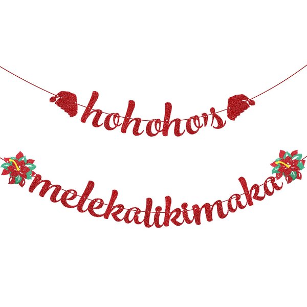 2 Pcs Christmas Mele Kalikimaka Banner Glitter Christmas Hawaiian Banner Christmas Party Decorations Hawaiian Decorations for Party Xmas Hawaiian Holiday Party Decorations