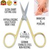 Camila Solingen CS05 Professional Nail Cuticle Scissors, Hypoallergenic Gold Plated Sharp Curved Manicure Pedicure Grooming for Finger and Toe Nail Care. Made of Stainless Steel in Solingen, Germany