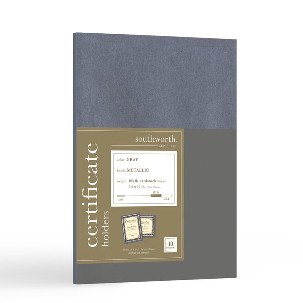Southworth® Certificate Holders, 9 1/2" x 12", Metallic Gray, Pack of 10