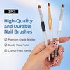 3Pcs Gel Nail Brush Set – Oval, Flat & Angled Tips, Rhinestone Handle Nail Art Design Brushes with Protective Caps, UV Gel Acrylic Builder Brush Kit for Manicure – Black, White, Gold