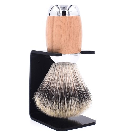 Taconic Shave's Synthetic Silvertip Luxury Shaving Brush – Deluxe Beechwood and Chrome Handle - Shaving Stand Included
