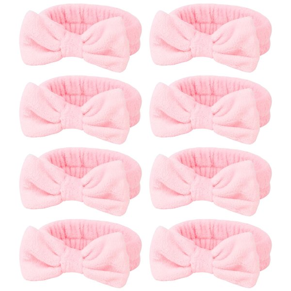 Jaciya Spa Makeup Headband 8 Packs Skincare Headband for Washing Face Spa Gifts for Women Bachelorette Party Favors Wedding Hair Accessories(Pink)