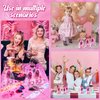 Hotop 24 Pcs Hot Pink Princess Party Favors for 8 Girls, Pink Girl Party Supplies Include 9 Inch Hair Brush for Girls Detangling Brush Pink Scrunchies Organza Bag for Makeup Kit Hair Accessories