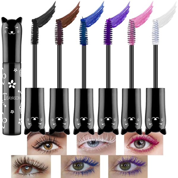 6 Pcs Colored Waterproof Mascara Set, Rainbow Color Fiber Mascara Long Lasting Thick Mascara Charming No Clumping Masacara Brown Mascara Natural Hypoallergenic Colored Makeup Cruelty Free