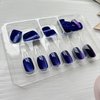 Short Press on Nails Indigo Fake Nails Medium Square False Nails with Shiny Designs Solid Color Designs Glue on Nails Blue Stick on Nails Full Cover Glossy Cute Acrylic Nails Winter Artificial Nails