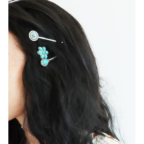 MOESUYUM 4 Pieces Retro Hair Pins for Women Girls Man-made Turquoise Decorative Bobby Pins Vintage Hairpins Boho Hair Clips Headwear Styling Tools Hair Accessories for Women Ladies