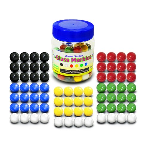 TOGETIC Super Value Depot Chinese Checkers Glass Marbles. Set of 72, 12 Each Color. Size 9/16” (14mm), with Practical Container.