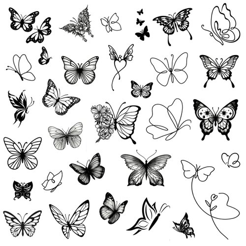 Mini Butterfly Temporary Tattoos - Realistic Long Lasting Waterproof Tiny Tattoos - Black and White Fine Line Small Tattoos for Women and Men