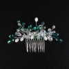 Teyglen Crystal Bride Wedding Hair Comb Green Teardrop Crystal Hair Piece Bridal Hair Accessories for Bride Rhinestone Wedding Hair Side Comb for Women Girls (Green)
