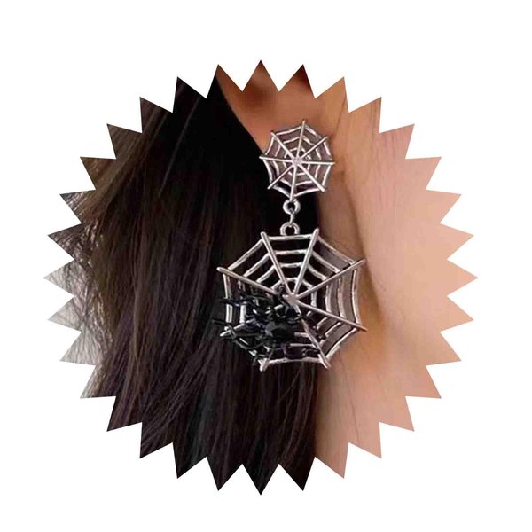 Sttiafay Gothic Spider Web Drop Earrings Black Spider Dangle Earrings Silver Spiderweb Earrings Onyx Spider Earrings Exaggerated Halloween Earrings Jewelry for Women and Girls