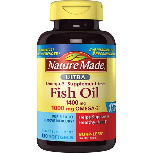 Nature Made Ultra Omega-3 Burpless Fish Oil 1400 mg Softgels w. Omega 3 1000 mg, 130 Count