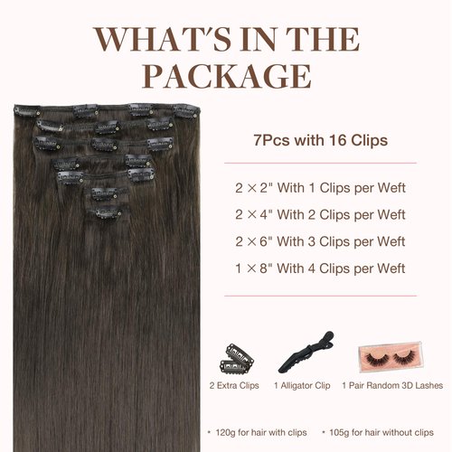 GOO GOO Clip in Hair Extensions Real Human Hair, 20inch 120g 7Pcs, 1C Mocha Brown, Remy Human Hair Extensions Clip ins for Women, Natural Human Hair