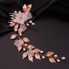 Rumtock Rose Gold Leaves Flower Hair Comb for Wedding Brides Handamade Hair Piece with Pearl Beads Banquet Prom (Rose Gold)