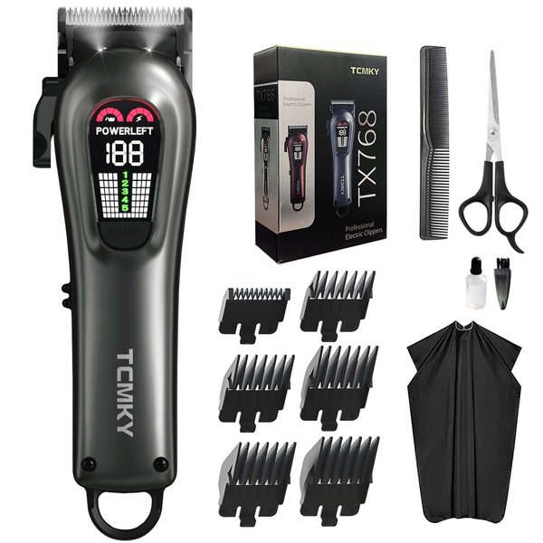 TCMKY Hair Clippers for Men Professional Hair Trimmer for Men - Cordless&Corded Barber Clippers for Hair Cutting & Grooming, Rechargeable Hair Trimmer Kit for Household(Silvery)…
