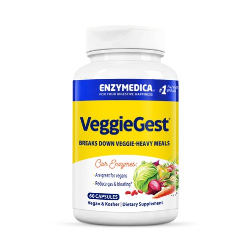 Enzymedica VeggieGest, Digestive Enzymes for Vegan, Vegetarian and Raw Diets, Prevents Gas and Bloating, 60 Count